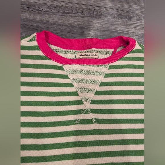 Free People We the Free Classic Striped Crewneck Sweatshirt Oversized Green Pink - Picture 4 of 9